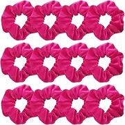 GUVASS 12 Pack Hair Scrunchies Hot Pink Velvet Elastics Scrunchy Bobbles Soft Hair Bands Hair Ties