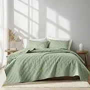 inron Quilts Queen Size,Sage Green Microfiber Ultrasonic Full Bedspreads,Lightweight Breathable Coverlet,Modern Geometric Pattern Thin Bedding Set for All Seasons(1 Quilt,2 Pillow Shams)