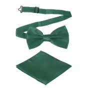 Bow Tie for Men, Adjustable Bow Ties with Pocket Square(Dark Green)