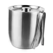 3L Double-Wall Vacuum Insulated Ice Bucket with Lid & Tong Stainless Silver