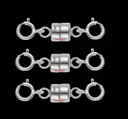 (3) 4.5mm 14k MAGNETIC DOUBLE CLASP 3/4" Extender WHITE Gold Spring Ring RHODIUM