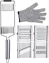 Onion Vegetable Slicer, Stainless Steel Adjustable Onion Potato Fruit French Fry Cutter, Kitchen Vegetable Choppers with Cut-Resistant Gloves for Tomato