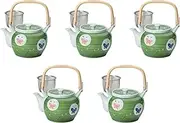 Set of 5 Green Rolled Butterfly U 6 Earthenware Pot, 5.3 x 4.3 inches (13.5 x 11 cm) 950cc | Arita Ware Pottery Setomonohonpo
