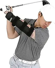 WEIGHTED ELBOW BRACE Shoulder Turn & Straight Arm Golf Swing Trainer Increasing The Moment of Inertia Force (Rigid, US Patented)