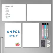 Magnetic Dry Erase Board for Refrigerator - 10"x7", Small Fridge Whiteboard Set (4 Boards) - Includes 4 Magnetic Fridge Calendar Sheets, 2 Magnets, 3 Markers + Eraser, Magnetic Fridge Planner