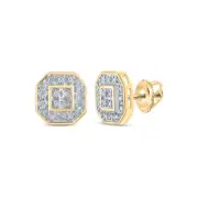 10K Yellow Gold Womens Round Diamond Octagon Cluster Earrings 1/10 Cttw