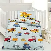 Arle-Living 3-Piece Baby Bed Linen Reversible Motif Construction Site Vehicles Microfibre 100 x 135 cm + 40 x 60 cm + 1 Fitted Sheet 70 x 140 cm Jersey