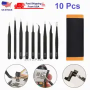 10Pcs ESD Precision Tweezers Set Stainless Steel Tool for Electronics Repair