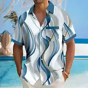 Men's Optical Illusion Geometic Line Shirt Button Up Shirt Short Sleeve Fashion Casual Vacation Holiday Beach Wear Summer Fall Turndown 3D Print Collared Shirt