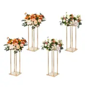 4PCS Gold Metal Column Wedding Flower Stand, 23.6inch /60cm High With Metal Laminate, Vase Geometric Centerpiece Stands, Cylindrical Floral Display Rack for Events Reception, Party Road