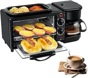 3-in-1 Breakfast Maker Station, 12L Breakfast Machine, Mini Toaster, 100℃-230℃ Electric Oven and & 30min Timing, Coffee Maker, Multifunction Maker for Apartments Kitchenettes, 1250W