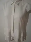 Women's Large White Button Up Sleeveless Tunic Collar Layered Ruffle Hi-Low Hem