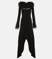 [The Attico] The Attico Feather-trimmed jersey midi dress AU 6 black
