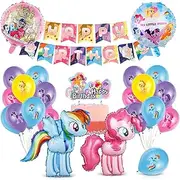 Siphus Balloon Set, Pony Children's Birthday Decoration, Balloons Birthday with Happy Birthday Banner, Balloon Set Birthday, Party Decoration Set, Cake Decoration Children