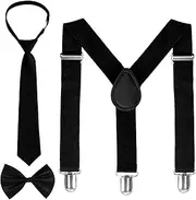 [Dqwtb] Kids Suspenders Bowtie Necktie Sets Adjustable Suspender Elastic Necktie Classic Accessories for Boys Girls