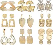 [Sanfenly] 9 Pairs Clip on Earrings for Women Fashion Clip Earrings Dangle Geometric Exaggerated Statement Earrings No Piercing Fake Earrings Gold/Silver