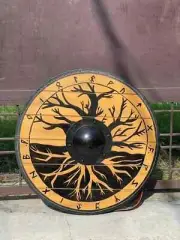 24'' Viking Wooden Tree Design Authentic Battle-Worn Mythology Handmade Shield
