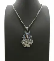 ICED EGYPTIAN ANUBIS HEMATITE PENDANT & 3mm 24" CUBAN CHAIN HIP HOP NECKLACE