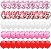 50PCS 12 Inches Latex Balloons Confetti Balloons Set - Red & Pink & White Balloons Helium Balloons for Valentines Day Bridal Shower Wedding Party Decorations Supplies
