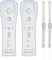 2 Pack FISUPER Remote Controller with Motion Plus for Wii/Wii U, with Silicon Case and Wrist Strap (White)