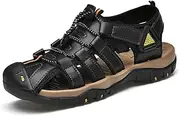 [GAINER] JHOSON Men's Sandals Summer Men's Sandals Soft Leather Outdoor Men's Sandals Fashion Outdoor Beach Sneakers Slippers Men's Wading Sandals (Color : Black, Size : 8)