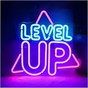 Hanging Art Neon Signs Level Up Neon Sign Unique LED Light Decor Immersive Atmosphere for Gaming Zones, Home Decor, Parties Neon Lamp Bedroom Wall Decor 32.5cm×34.5cm