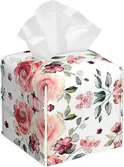 Blossoming Rose Flowers Print Tissue Box Cover Square Waterproof Design for Bathroom Box Table Car and More