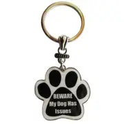 Paw Print Key Chain Fob Beware my Dog has Issues