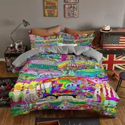 v2520 Bed Sheets Fun Trip Hippie Style Duvet Cover Set Bedding Soft Bed Linen Bed Sheets IU2520