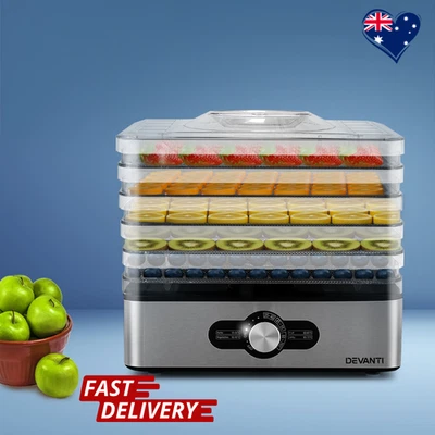 Devanti 5 Tray Food Dehydrator Stainless Steel Dryer Fruit Jerky Maker AU Stock