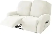 Stretch Recliner Sofa Slipcover Non Slip Furniture Protector for 2 Seater Reclining Couch White Color