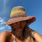 Summer Vacation Crochet Rainbow Bucket Hat for Trendy Sun Protection