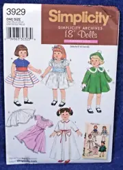 Simplicity Pattern 3929 Archive Reproduction 1952 18" Doll Clothes Uncut
