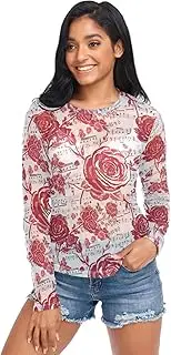 [ODAWA] Vintage Red Roses Long Sleeve Sheer Blouse Sheer Mesh Tshirts Workout Tops Hoodies