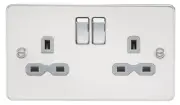 13A 2G DP switched socket brushed chrome GREY insert-Flat plate-Knightsbridge