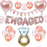 Rose Gold Happy Engagement Balloon Banner, Happy Engagement Party Decorations Sign,Heart Balloons Huge Ring Balloons, Almost Married Decorations, Congratulations Wedding Decorations(19 PCS)