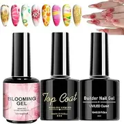 Nail Polish Set - 3X Top Coat Base Coat Women Nail Blooming Gel,Home Salon Spreading Effect Manicure Accessory for Dating, Gathering