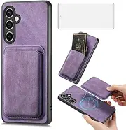 [Asuwish] Phone Case for Samsung Galaxy S23 FE 5G Wallet Cell Cover with Tempered Glass Screen Protector and Slim Accessories Girls Mobile Credit Card Holder Slot S 23 EF S23FE 23S Women Men Purple