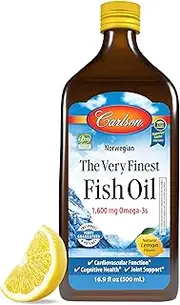 Carlson - The Very Finest Fish Oil, 1600 mg Omega-3s, Norwegian Fish Oil, Wild-Caught, Sustainably Sourced Fish Oil Liquid, Lemon, 16.9 Fl Oz