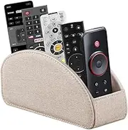 Arniche Leather Remote Control Holder,Universal TV Remote Organizer with 5 Compartments,Desktop or Bedside Table Organizer for DVD,Blu-Ray,Gaming and Streaming Remotes,Glasses and Accessories(Beige)