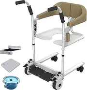 Patient Transfer Chair,Bathroom Wheelchairs Nursing Wheelchair Self-Service Lift Home Shifter 360° Universal Wheel Soft Seat Bedpan Waterproof Design,for Nursing Paralyzed Elderly,Brown