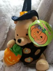 Pumpkin Witch Disney Pooh Halloween retired Light up store bean bag beanie