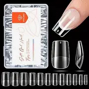 Modelones Short Square Nail Tips, Pre-shaped Soft Gel Tips Fake Nails False Acrylic Clear Full Cover Press on Extension Gel Kit Manicure DIY at Home 216PCS 12Sizes