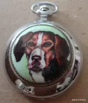 Enameled handpainted RUSSIAN POCKET WATCH DOG Hound whippet