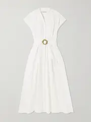 [Saloni] Saloni - Neesha Belted Cotton-blend Midi Dress - White - UK 10 UK 10 White