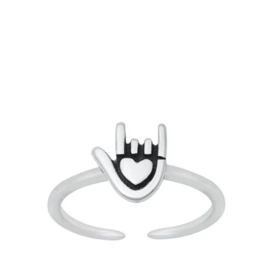 7mm I Love You Sign Band 925 Sterling Silver Thin Adjustable Toe Ring