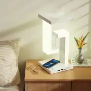 White Levitating LED Desk Lamp Bedside Table LED Night Light with Wireless Charg