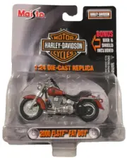 2002 Maisto Harley Davidson 1:24 Diecast Replica 2000 FLSTF Fat Boy Red/Orange