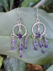 Natural Amethyst Briolette Drop Sterling Silver Handmade Earrings .A18