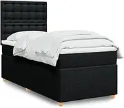 vidaXL King Single Black Box Spring Bed - Adjustable Headboard, Pocket Spring Mattress, Fabric Bedstead with Mattress Topper Included